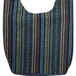 Shoulder or cross-body bag recycled cotton mushrooms + stripes 32 x 36cm