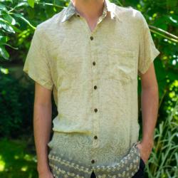 GENKI Shirt, Short Sleeves, upcycled silk colours will vary, medium