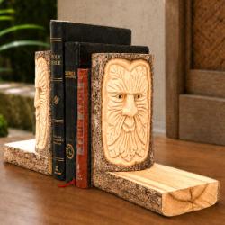 Hand-Carved Green Man Bookends Jempinis Wood