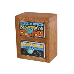 Wooden mini chest with 2 brightly coloured drawers 9 x 11.5 x 7cm