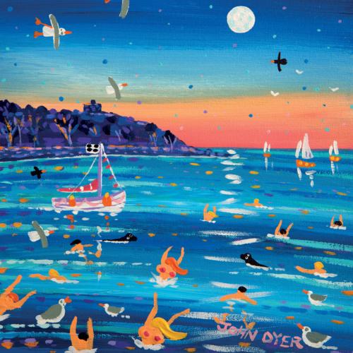 Greetings card "Moonlit Dip, Castle Beach, Falmouth" 16x16cm