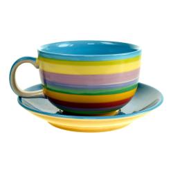 Rainbow cup and saucer large, blue inner