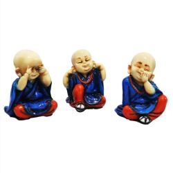 3 Wise Little Monk Statues Light of Asia 10cm height