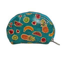 Leather coin half round purse, fruits design, 13x9cm