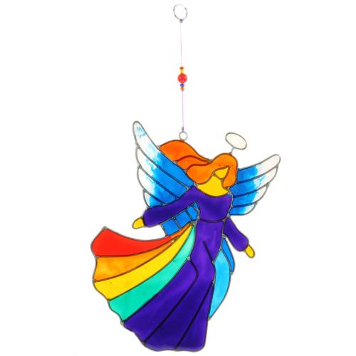 Suncatcher angel flying rainbow 13x18cm