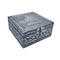 Jewellery box, aluminium Buddha design, 12.5x6x12.5cm