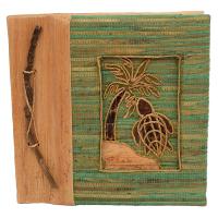 Handmade notebook, inlaid turtle design, 19x19cm