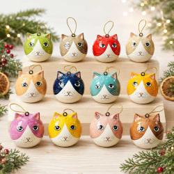 Set of 60 Papier Mâché Cat Hangings 5cm
