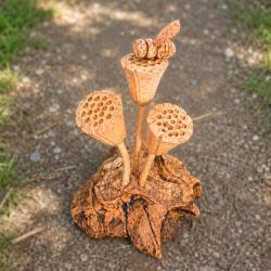 Handcrafted Wooden Bee on Lotus Seed Pods
