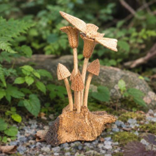 Handcrafted Wooden Butterfly on Woodland Toadstools
