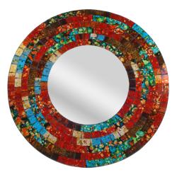 Mirror round with mosaic surround red/blue 40cm