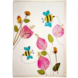 Handmade card, bees & flowers 12x17cm