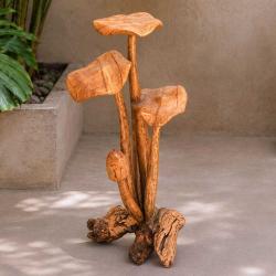 Hand-Carved Four Toadstool Sculpture (36cm)