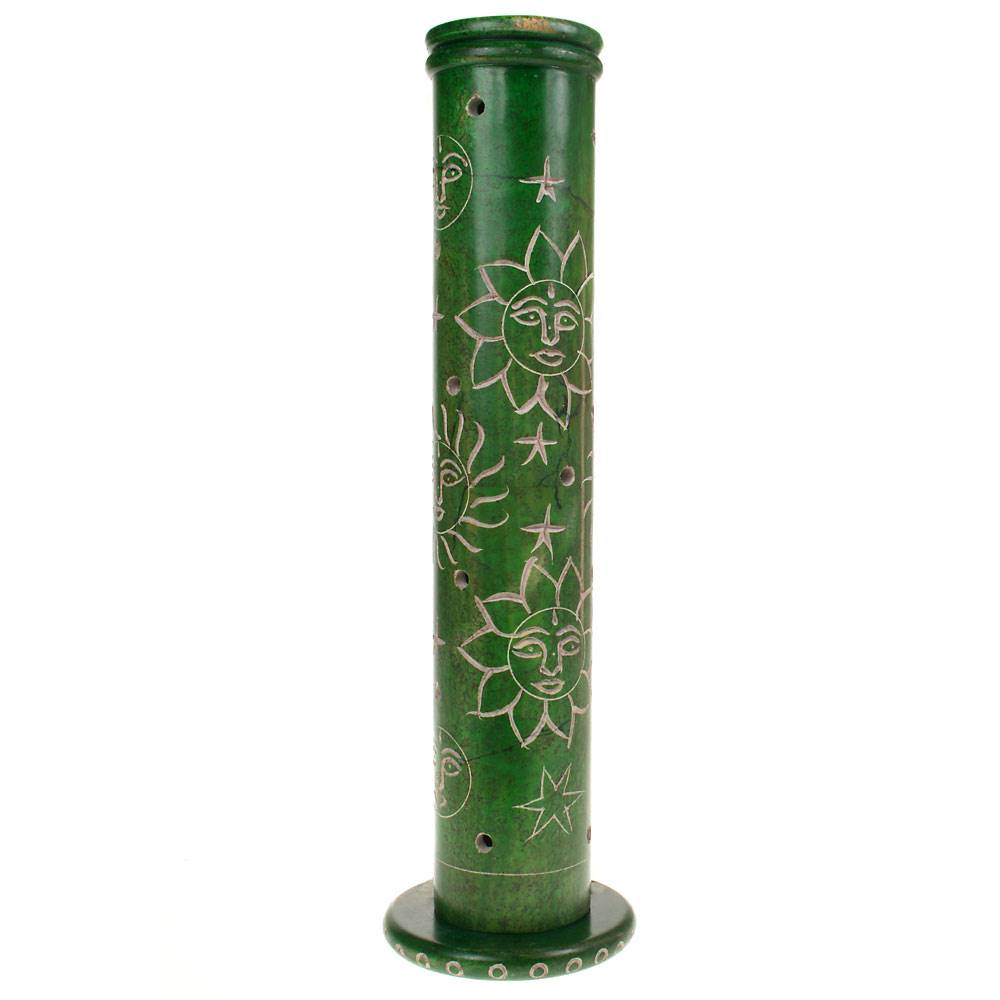 Incense holder, soapstone tower, green sun design