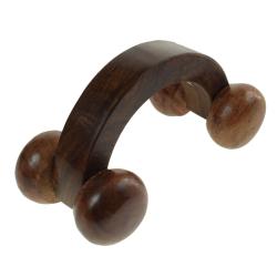 Massager curved handle luxurious sheesham wood 4 round rollers 7.5x15x8.5cm