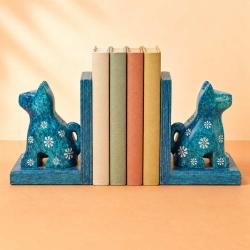 Bookends Soapstone Cats Turquoise