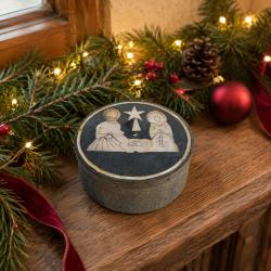 Trinket Box Soapstone Inlaid Nativity Scene 8 x 3.5cm