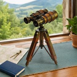 Binoculars on Wooden Tripod Stand