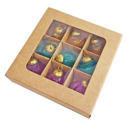 Box of 9 Glass Tree Decorations Round - Assorted Colours