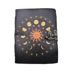 Notebook Leather Bound Sun/Moon Phases Circle 15x20cm