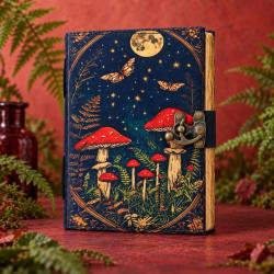 Leather notebook mushroom design, 6 x 8 inches