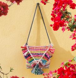 Rag Chindi Bag Recycled Sari Triangle Flap 
