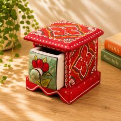 Mini Chest Mango Wood Red 1 Ceramic Drawer 10x10x10cm