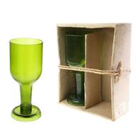 Pack of 2 wine glasses, recycled glass bottles, green