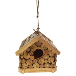 Birdhouse hanging with cut off branch twigs & driftwood 16.5x16x17