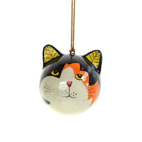 Hanging cat's head decoration, black, papier maché