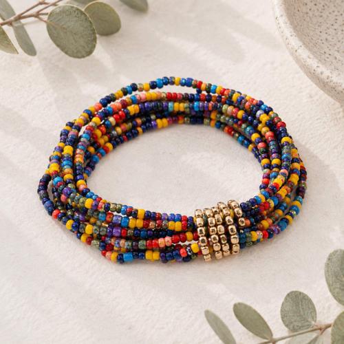 Bracelet 9 Strands Multicoloured Glass + Iron Beads