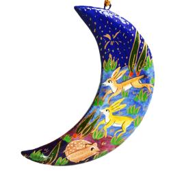 Hanging decoration, woodland animals on moon, papier maché