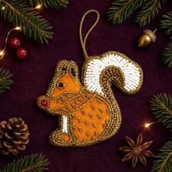 Hanging Christmas Decoration Squirrel Beaded 
