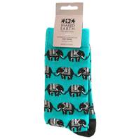 Bamboo socks, elephants turquoise, Shoe size: UK 3-7, Euro 36-41