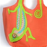 Shoulder bag, cotton, chameleon