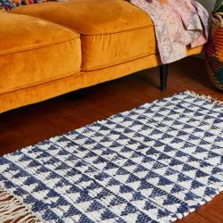 Chindi rag rug recycled cotton blue 60x90cm