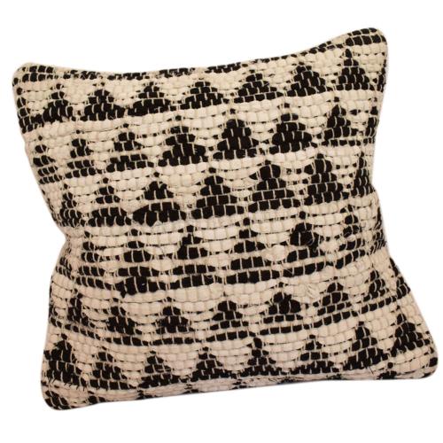 Chindi rag cushion cover recycled cotton black cream triangles 40x40cm