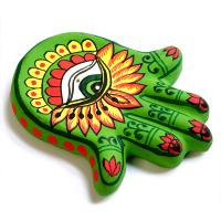 Incense holder, painted clay hamsa hand, eye