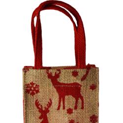 Jute Christmas bottle gift bag, reindeer design