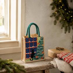 Jute Gift / Shopping Bag, Cat in Window 25x25cm