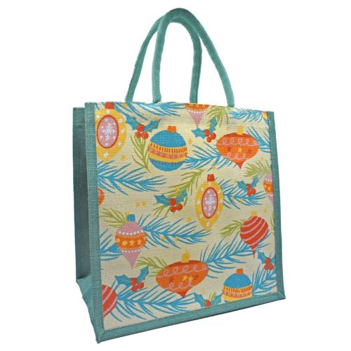 Jute Gift / Shopping Bag, Baubles 30x30cm