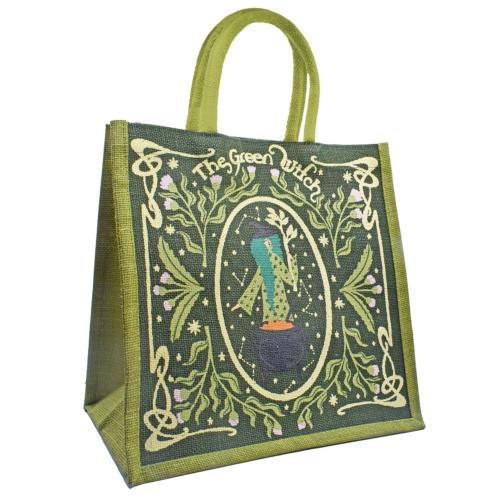 Jute Shopping Bag, Green Witch 30x30cm