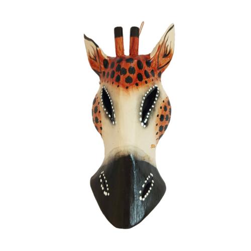 Mask Albesia Wood Giraffe White Spots Round Eyes 20cm