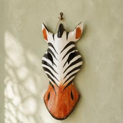 Mask Albesia Wood Zebra Orange / Brown Mouth 20cm