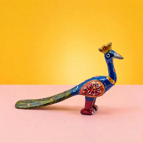 Blue Peacock Ornament Recycled Plastic 16 × 3.5 × 9cm