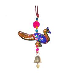  Peacock Hanging with Bell Recycled Plastic Brown Blue