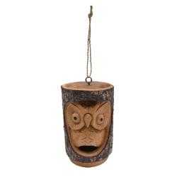 Hanging bird feeder, carved jempenis wood owl 22cm