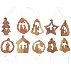 1 x Christmas Tree Decoration Olive Wood Nativity Assorted