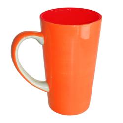 Tall Orange and Red hand-painted Mug, 15 x 8.5 cm