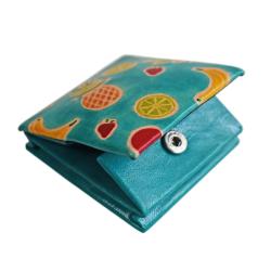 Leather coin square  purse, fruits design, 7x7cm